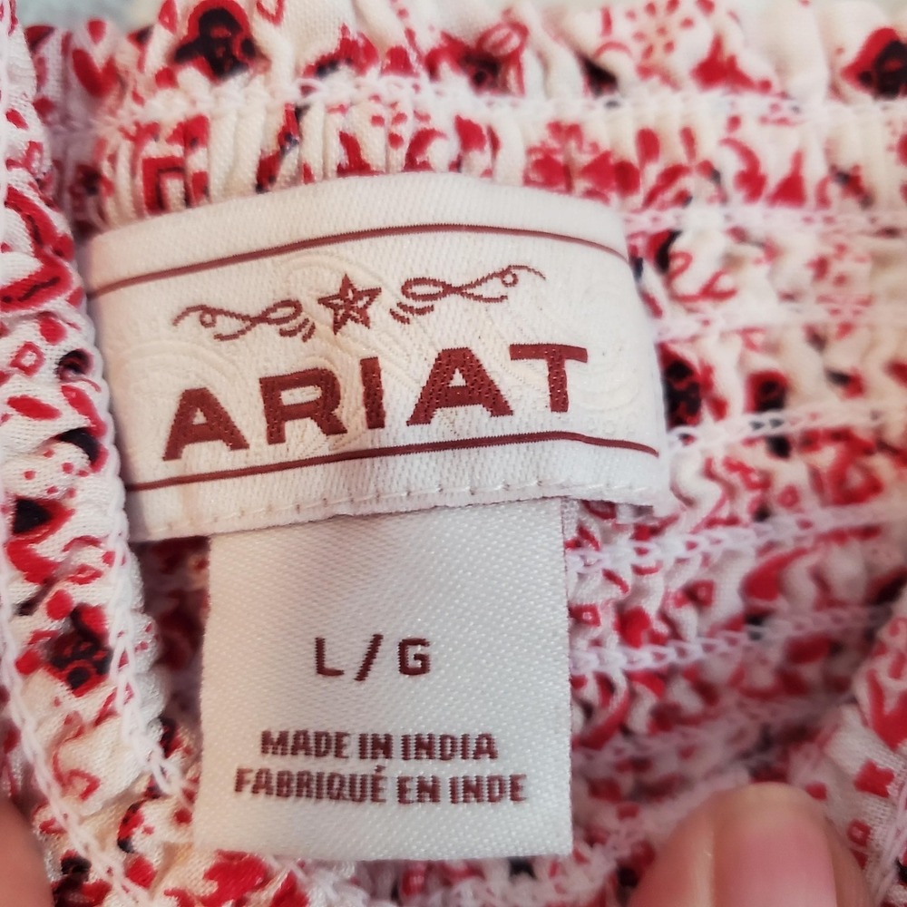 Ariat Dress Womens Large Red Bandana Paisley Smocked Halter Maxi Boho Rayon - Picture 5 of 11